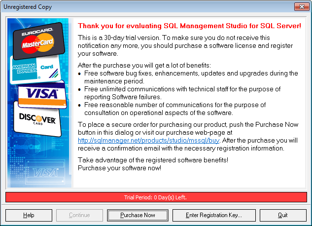 Welcome to SQL Studio - Unregistered copy