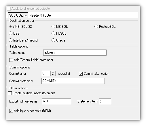 Step 7 - Format-specific options - SQL