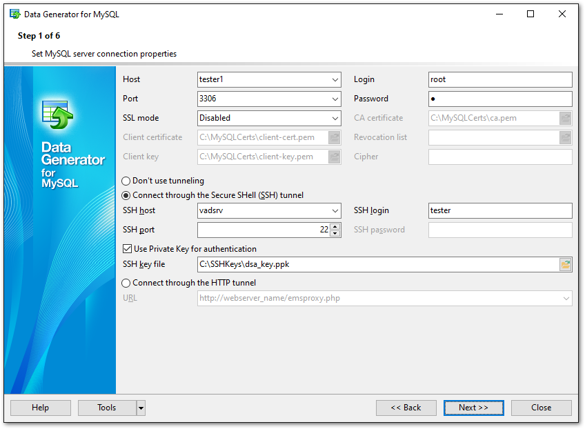 Step 1 - Setting connection properties