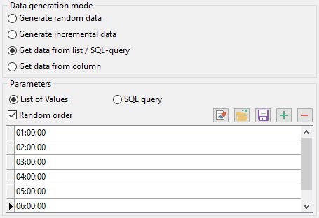 Time field parameters - Mode - List or query