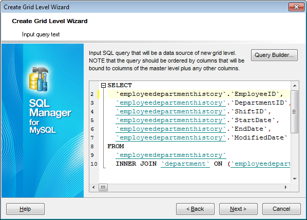 Create Grid Level - Defining source for detail level - Query