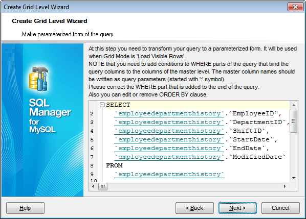 Create Grid Level - Query parameterization