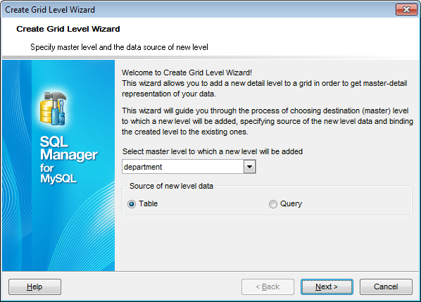 Create Grid Level - Specifying master level