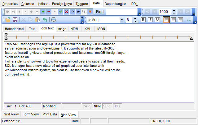 Data View - BLOB View - Rich Text