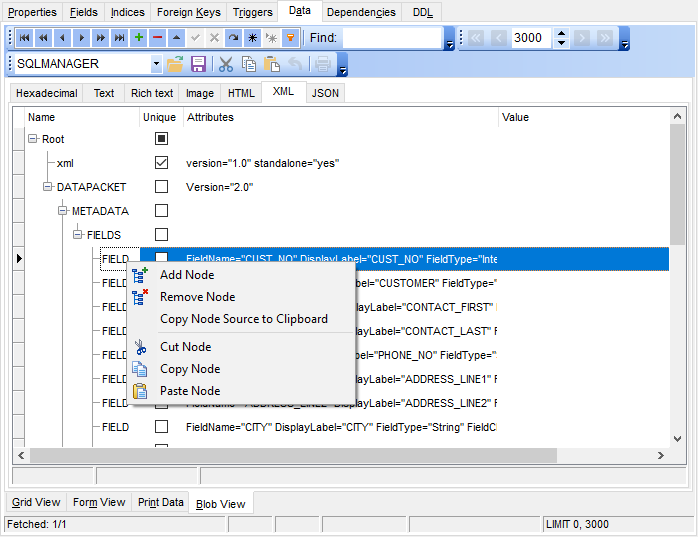 Data View - BLOB View - XML