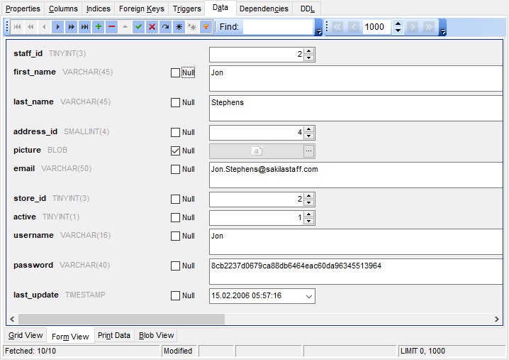 Data View - Form View