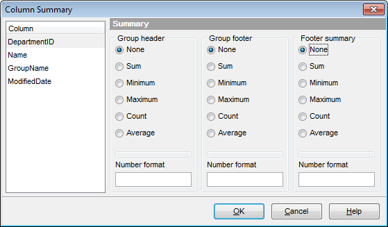 Data View - Grid View - Column Summary