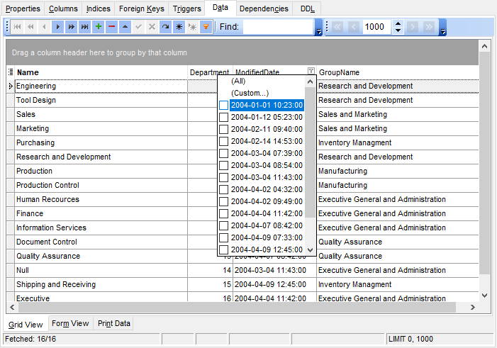 Data View - Grid View - Filtering records