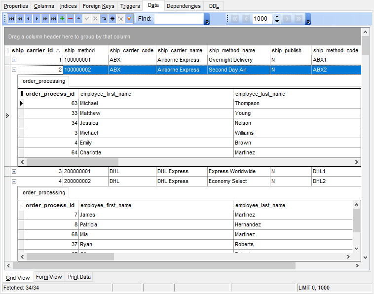 Data View - Grid View - Working in multi-level mode