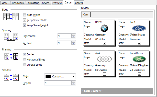 Data View - Print Data - Report Formatter - Cards