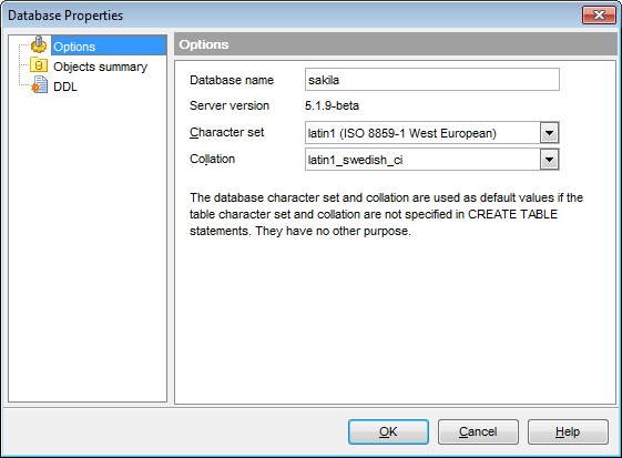 Database Properties - Options