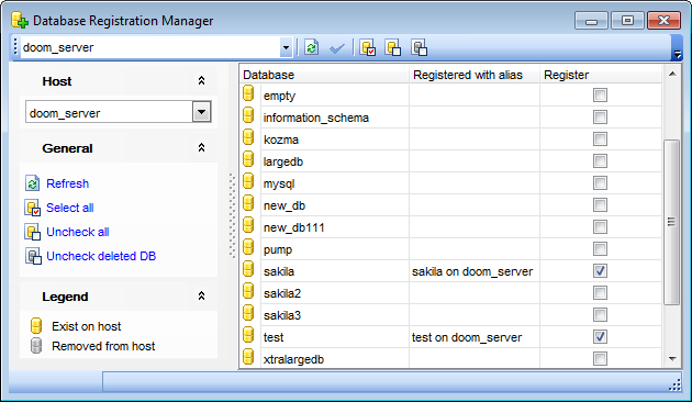 Database Registration Info - Database Registration Manager