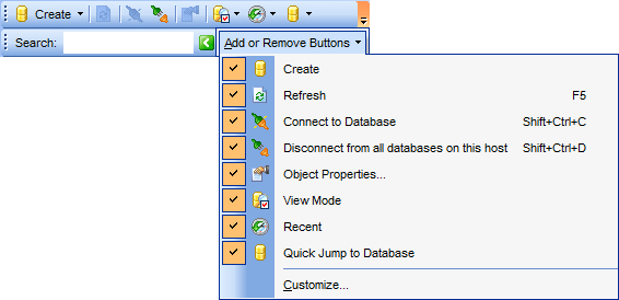 DB Explorer - Configuring DB Explorer - Toolbar