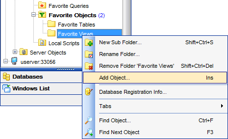 DB Explorer - Managing projects - Adding objects