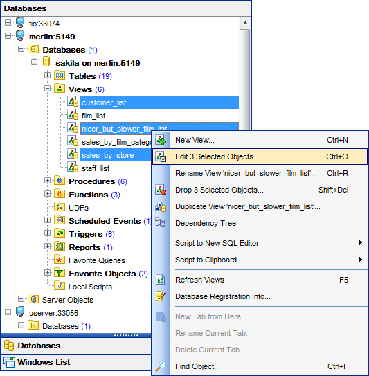 DB Explorer - Selecting multiple objects