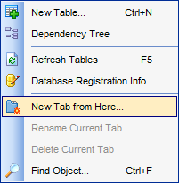 DB Explorer - Using tabs - New tab