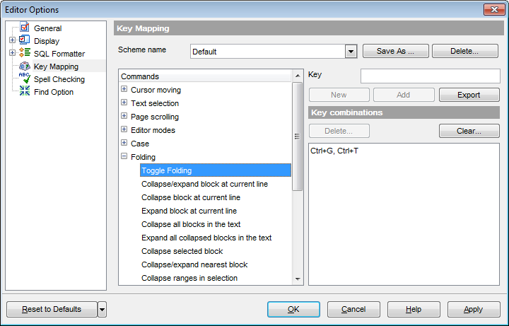 Editor Options - Key Mapping