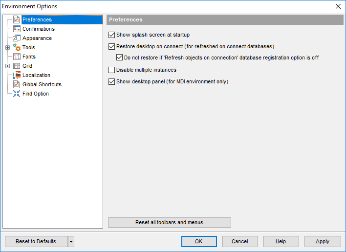 Environment Options - Preferences