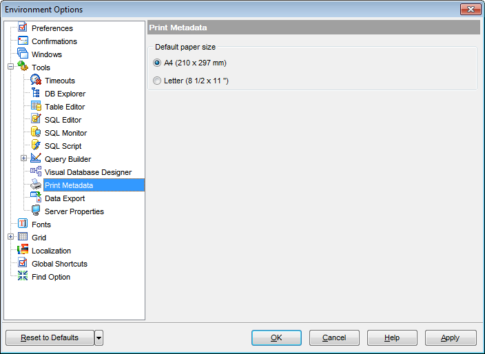 Environment Options - Tools - Print Metadata