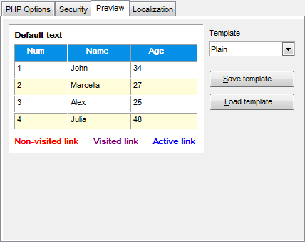 Export as php page - Adjust formats - Preview