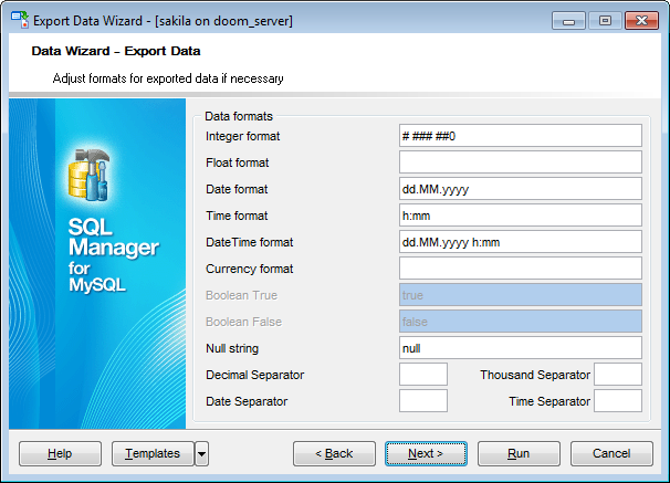 Export Data - Adjusting data formats