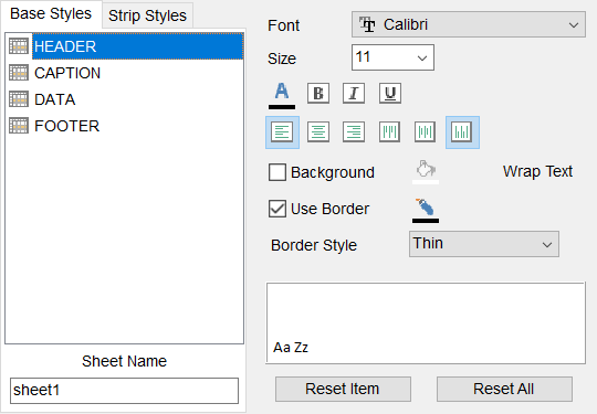 Export Data - Format-specific options - Excel 2007 - Base Styles