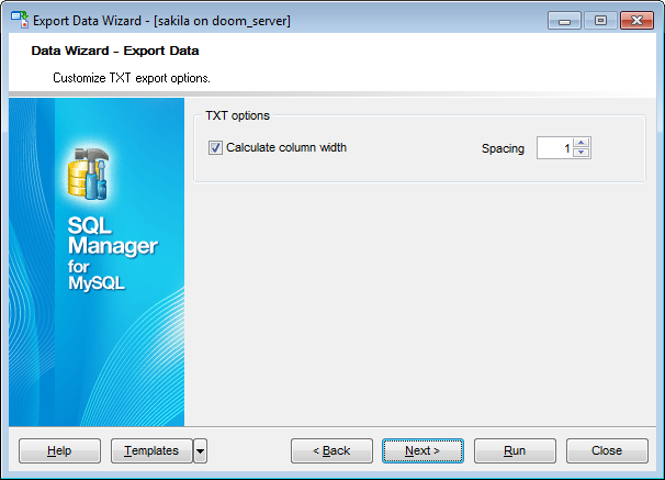 Export Data - Format-specific options - TXT