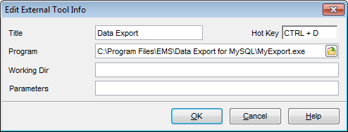 External tools - External Tool Info editor