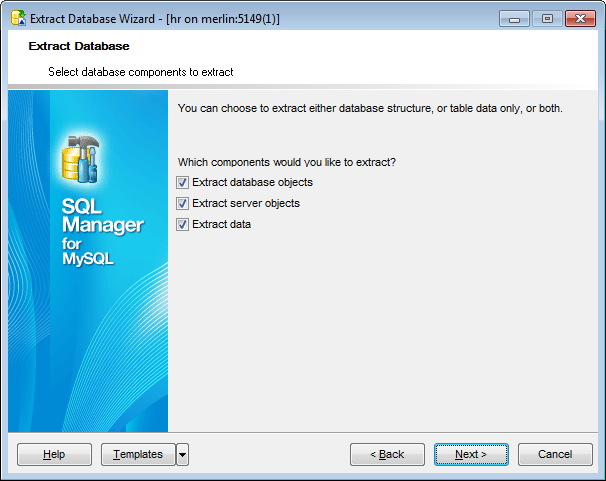 Extract Database - Setting extraction mode