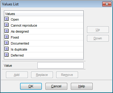 Field Editor - Editing ENUM and SET fields - Values List