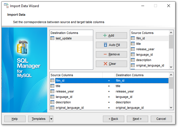 Import Data - Setting fields correspondence - Access