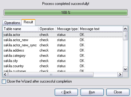 MySQL Services - Viewing routine results - Result