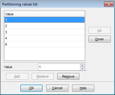 New Table - Partitions - List of values