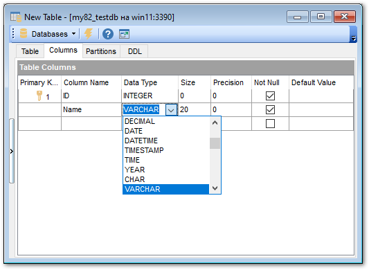 New Table - Specifying fields