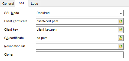 Register Database wizard - Setting specific options - SSLs