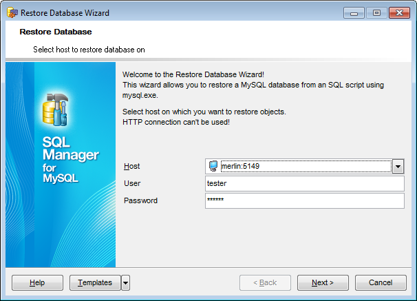 Restore database - Specifying source host