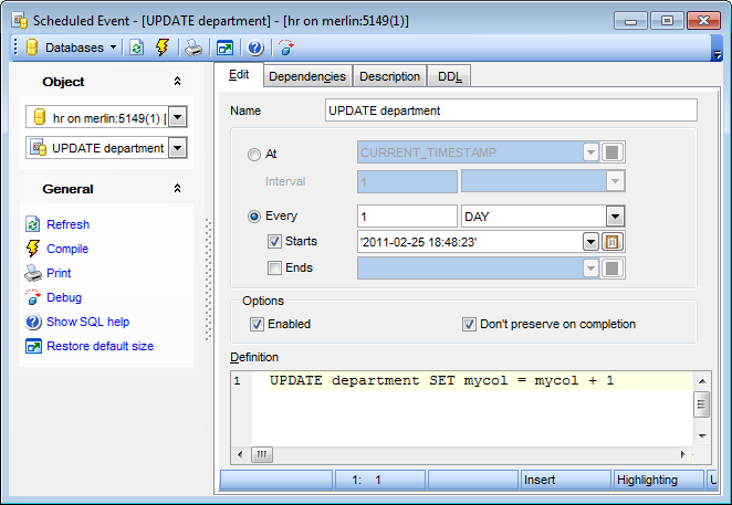 Scheduled Event Editor - Editing scheduled event definition