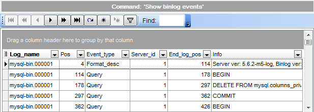 Show binlogs events