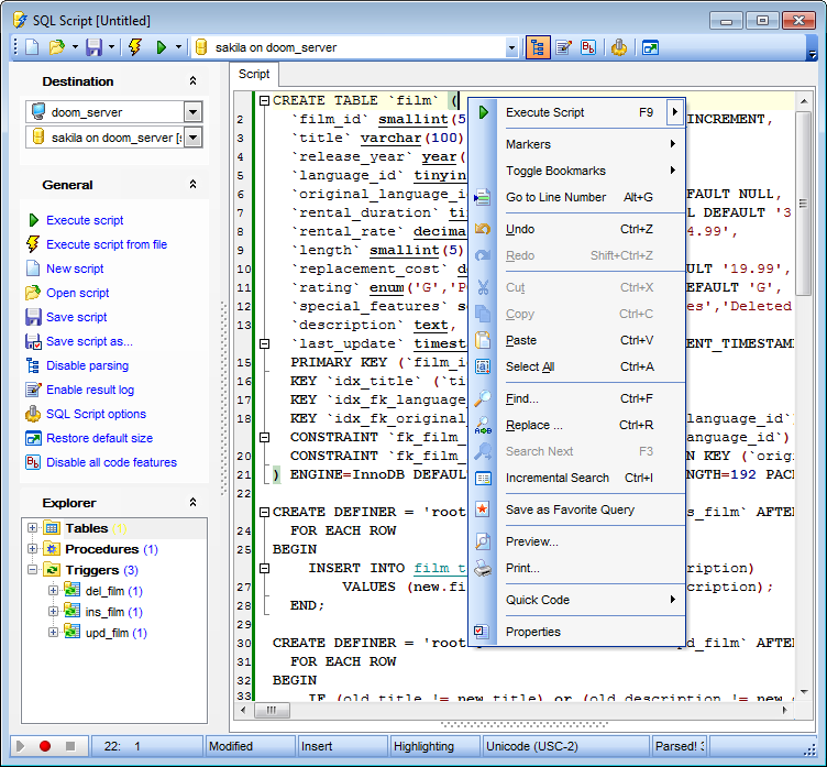 SQL Script Editor - Working with SQL Script editor area