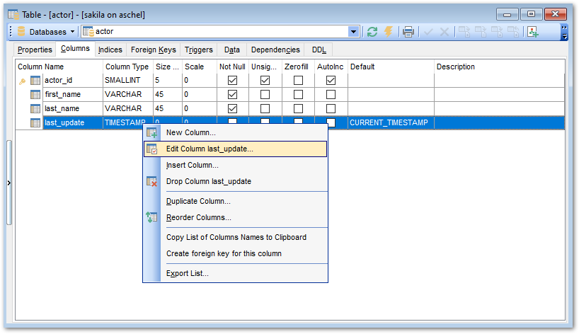 Table Editor - Managing fields