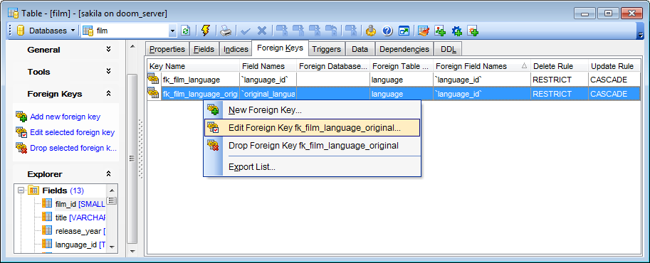 Table Editor - Managing foreign keys