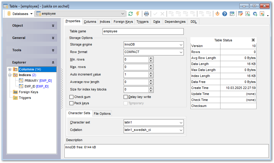 Table Editor - Table Properties