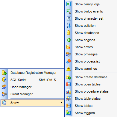 Using context menus - Host context menu - Server Tools