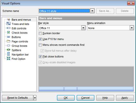Visual Options - Bars and menus