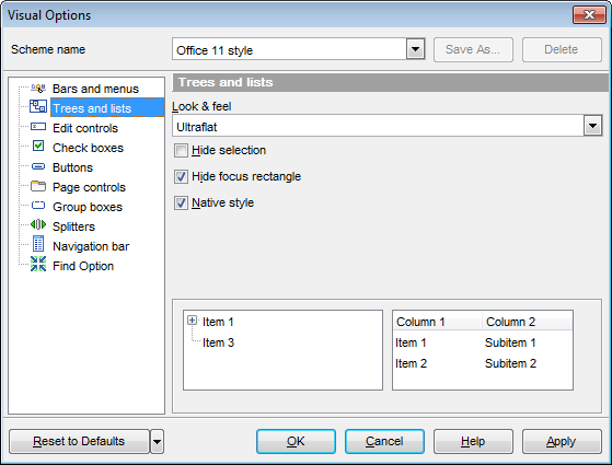 Visual Options - Trees and lists