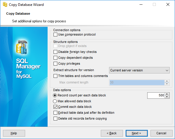 Copy Database Wizard - Setting additional options
