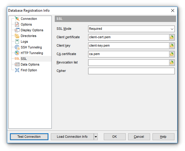 Database Registration Info - SSL