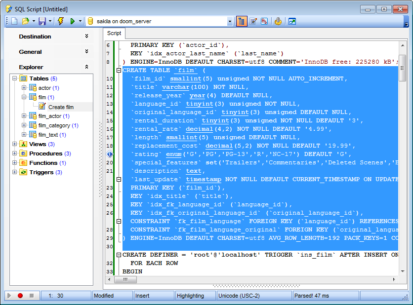 SQL Script Editor - Using Script Explorer