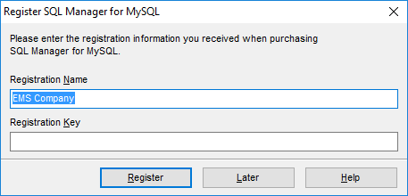 Welcome to SQL Manager - Register product