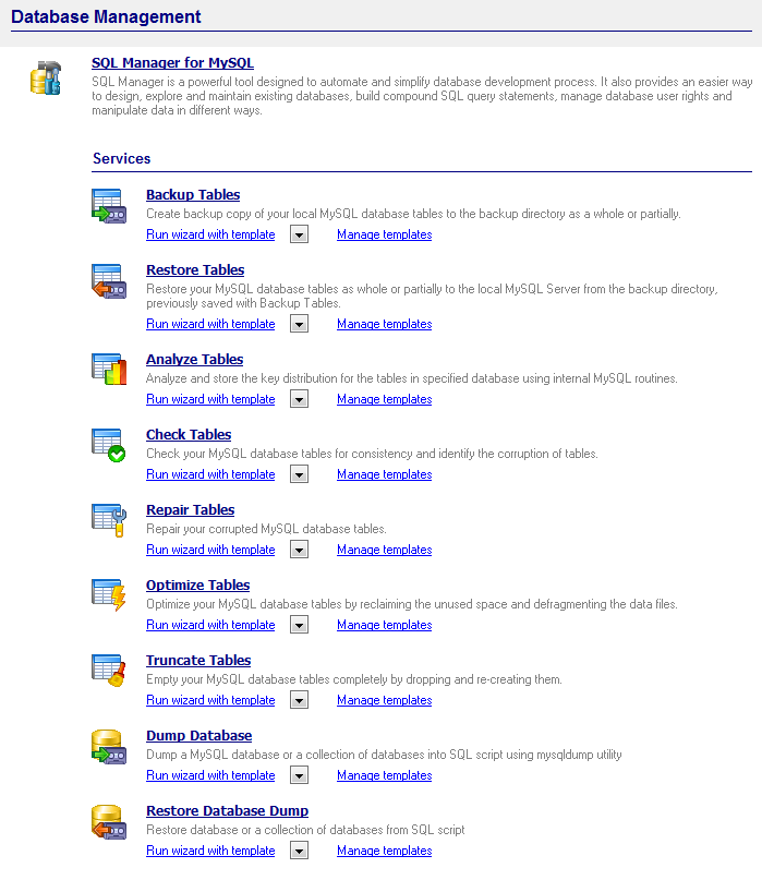 Database Management - Desktop Panel